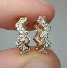 2 CT Round Cut Lab Created Diamond Huggie Hoop Earrings 14K Yellow Gold Plated
