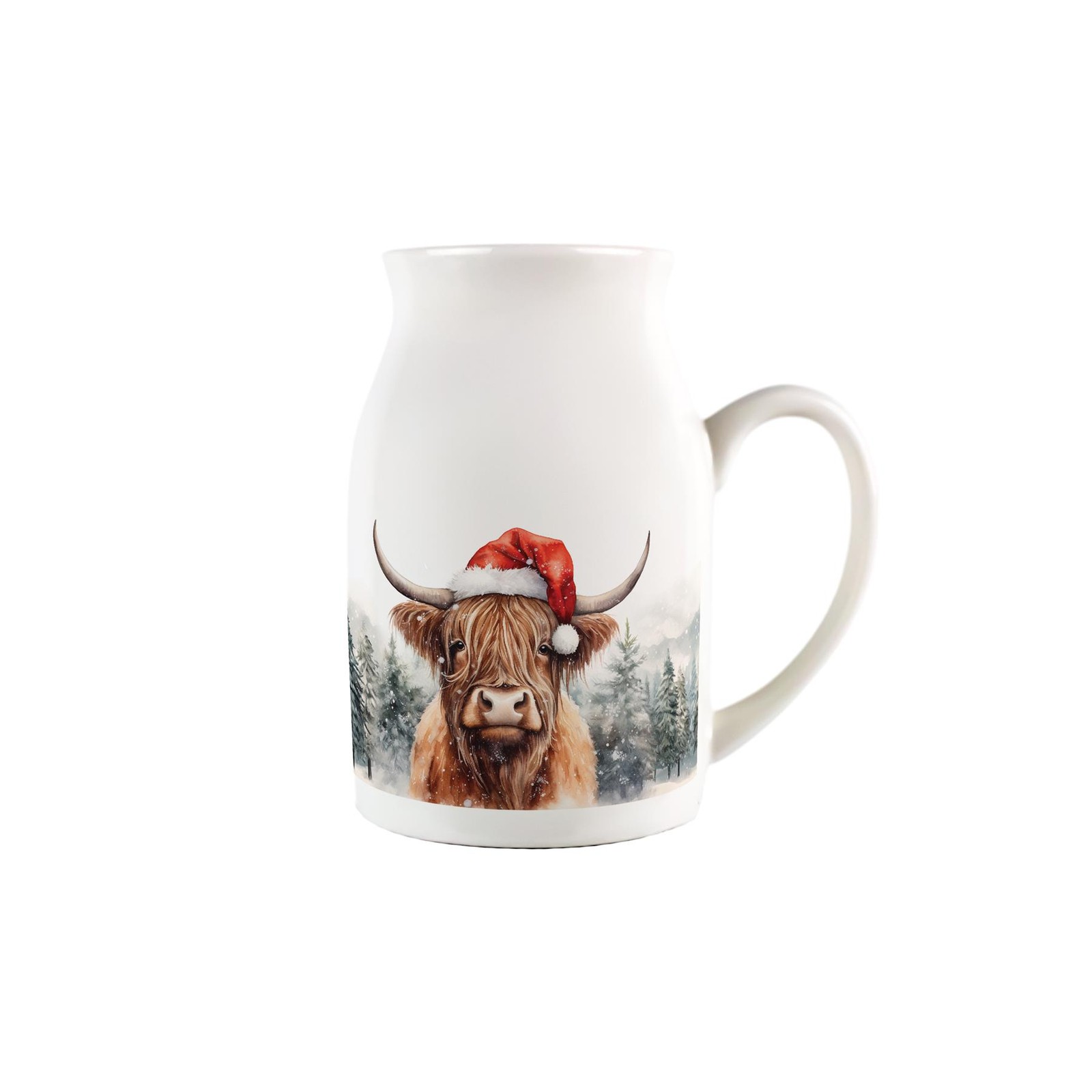 Christmas Highland Cow Milk Jug - Small Porcelain Creamer Jug Gift for Xmas