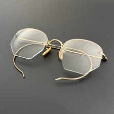 VTG Antique Shuron Eyeglasses Rimless Frames Hexagonal Lens 12k Gold Filled