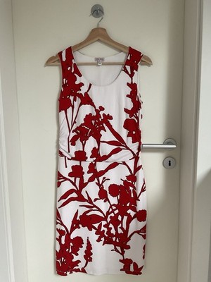 ALBA MODA Damen Jersey Bodycon Kleid Gr. 36 Rot Weiß Blumen Viskose Elasthan