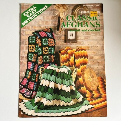 Classic Afghans Knit Crochet Afghan Pattern 1974 Vintage Leisure Arts Leaflet 44