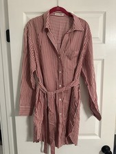 Reformation Nairobi Tencel Modal Striped Belted Shirt Mini Dress Preppy Large