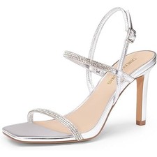 Dream Pairs Womens Size 9.5 Silver Rhinestone Open Toe Ankle Strap 4.25" Heels