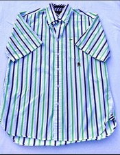 Vintage Tommy Hilfiger Striped Button Front Shirt Men  s Medium Green Blue Cotton