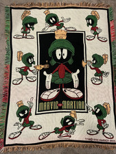 Vintage 1996 Warner Bros. Looney Tunes Marvin the Martian Tapestry Throw Blanket
