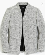 J.CREW 365 Blazer Womens 0 Gray Tweed Polyester Cotton Lined Open Front Jacket