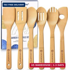 Wooden Spoons for Cooking Bamboo Utensils Set 6 Pieces - Essential Tools Woode