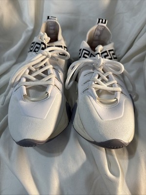 Versace Squalo Knit Sneakers White Grey Greca Pattern Gianni Signature Size 38