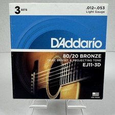 D'Addario EJ11-3D 80/20 Bronze Acoustic Guitar Strings - 12-53, 3 Sets, Light