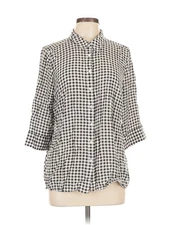 French Dressing Jeans Women Gray 3/4 Sleeve Button-Down Shirt 14