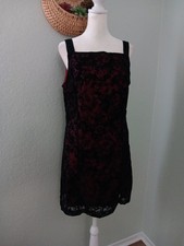 VTG La Belle Velvet Burnout Mini Dress Size 11 90s Vamp Red Floral Romantic