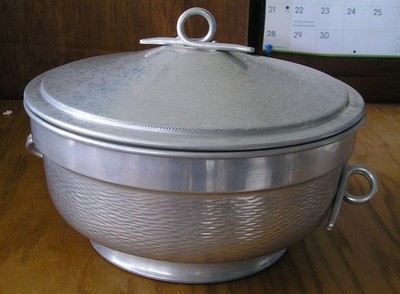 Vintage NASCO Hammered Aluminum 1950's Hot / Cold Bowl & Lid - Made In Italy