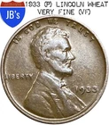 1933 (P) Lincoln Wheat Cent Penny 1c - Very Fine (VF)