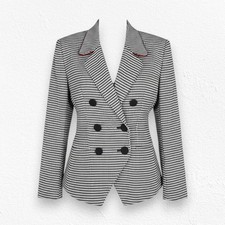 80s Vintage Ann Taylor White Black Double Breasted Crop USA Made Blazer Size 8