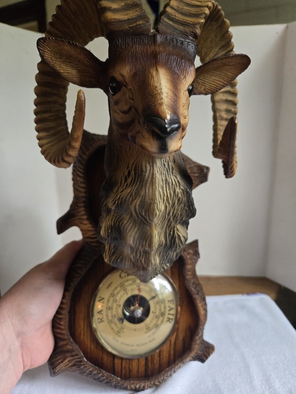 Vintage Barometer w/ Rams  Head Decorative barometer with rain, change, etc