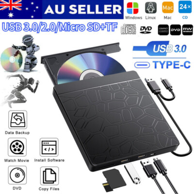 Laptop Desktop PC Windows 11/10 Linux Mac OS External CD/DVD