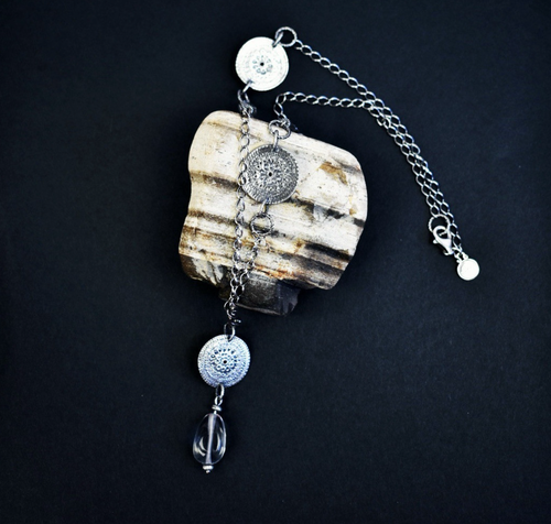 SILPADA Oxidized .925 Sterling Silver Coin Crystal Y-Drop 22" Neck N1713 - Picture 3 of 8