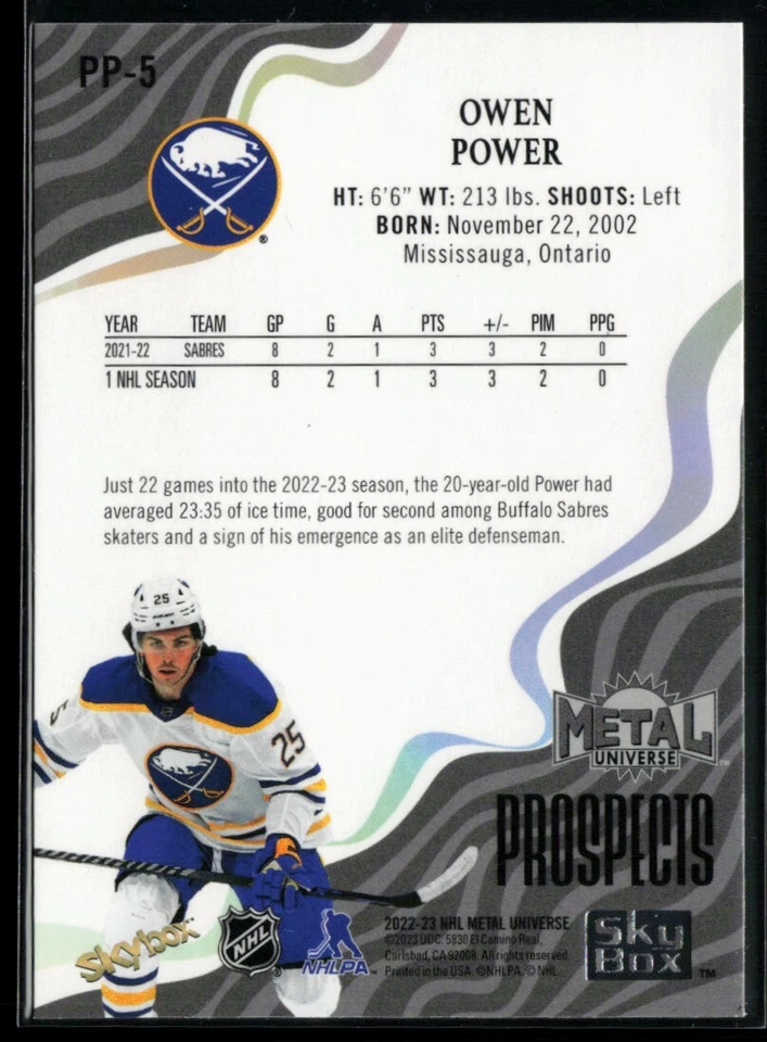 2022-23 Metal Universe Skybox Premium Prospects #PP-5 Owen Power RC - Image 2 of 2