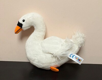 Heunec Plush Swan Toy Stuffed Animal White & Orange 8'' Vintage Germany 8''