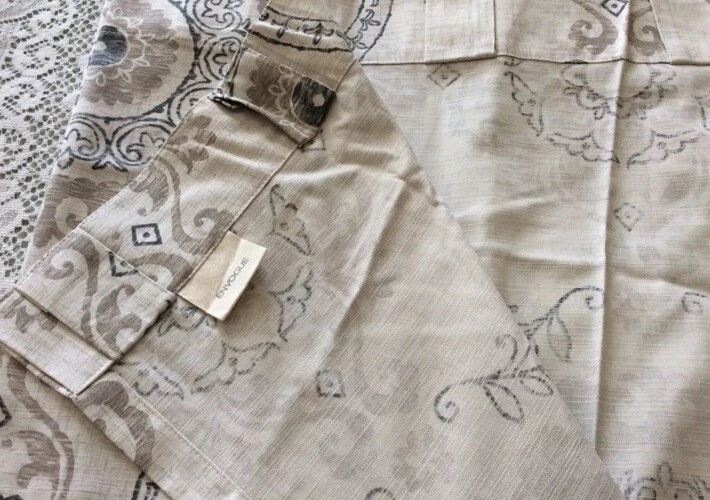 Envogue CURTAINS 40X85 Tabtop/rod Medallion Beige Grey 5 panels! - Image 4 of 4