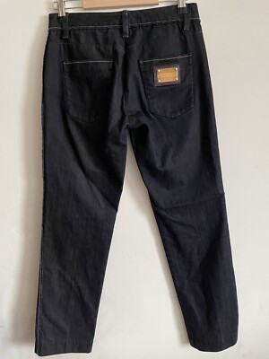 Dolce Gabbana Denim Distressed Navy Blue Zipper Vintage Gold Logo