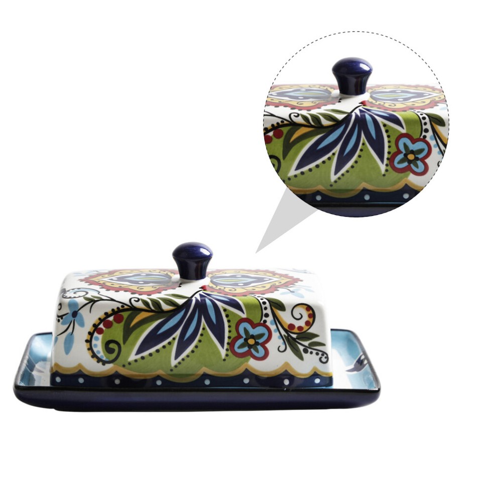 Floral Butter Dish Jewelry Ceramic Box Durable Plate Kitchen Storage eBay