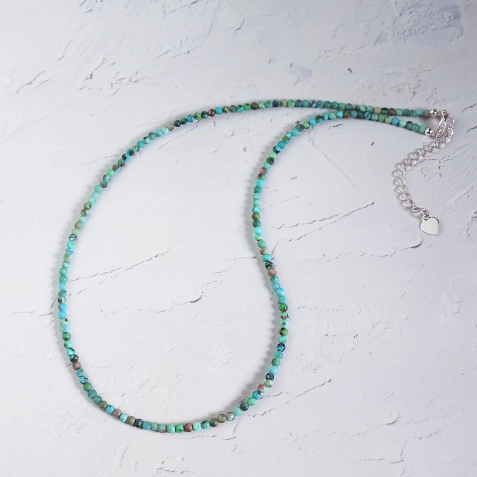 Gargantilla delicada collar con cuentas de piedra turquesa verde natural piedras preciosas Foto 3 de 4