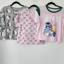 Lot of 3 Hello Kitty cropped t-shirts pink gray womens size L/XL