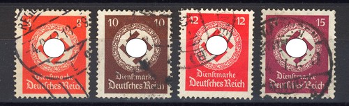 MiNr. 132-143 DR Dienstmarken Behörden Hakenkreuz Eichenkranz Wz.4 gestempelt - Picture 3 of 4