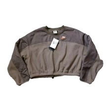 Nike Sweatshirt Women XS Olive Green Sportswear Utility Plush Oversized Crew NWT