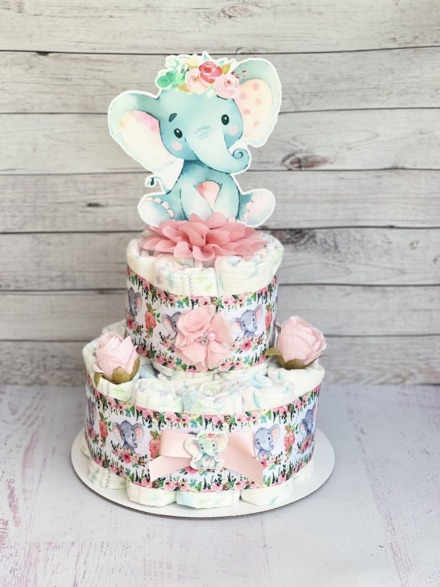 Floral Diaper Baby Girl Diaper Cakes For Baby Showers Elephant
