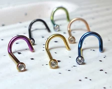 1pc Press-Fit Clear Gem Titanium Plated 316L Surgical Steel Nose Screw Ring