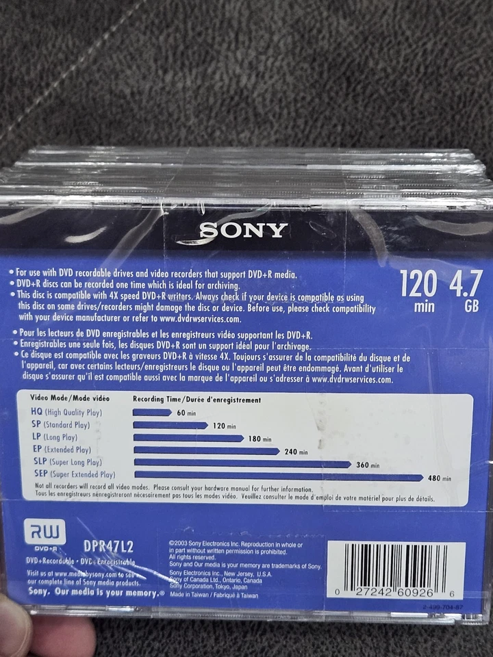Sony DVD + R 8 Pack Discs With Cases 120 min 4.7 GB Blank New Sealed Blank DVDs - Image 4 of 4