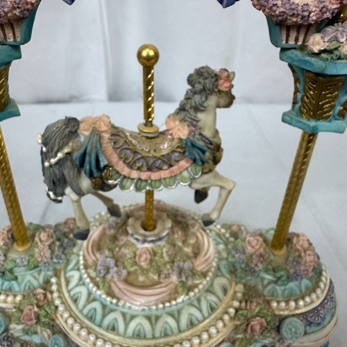Hand-Painted Musical Carousel Figurine With Cherubs & Horse - Picture 4 of 6