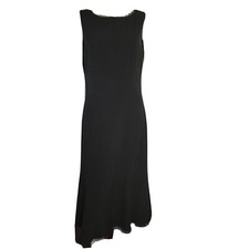 T Tahari Dress Womens Size 10 Solid All Black Sleeveless Side Zip Fringe Hem