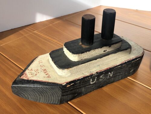1965 Homemade & Handmade Wooden Toy, US Navy Ship - Picture 1 of 10