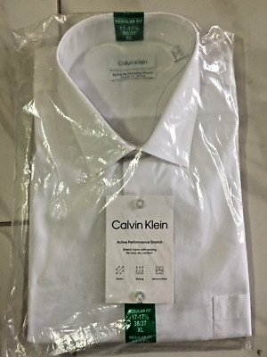 Calvin Klein Men's Active Performance Stretch Shirt, White, XLarge(17-17.5), NEW