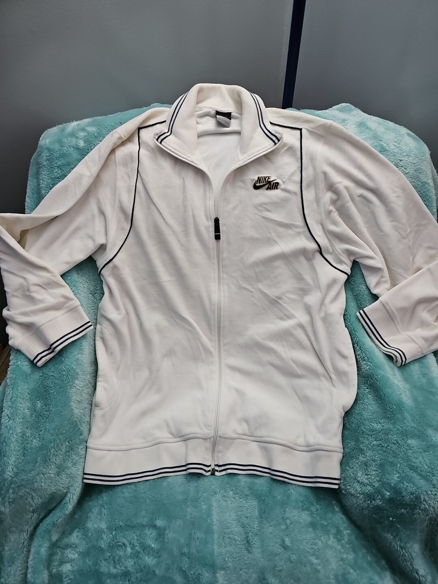 Nike Air Zip Up Track Jacket Medium White Velour Velvet Men's