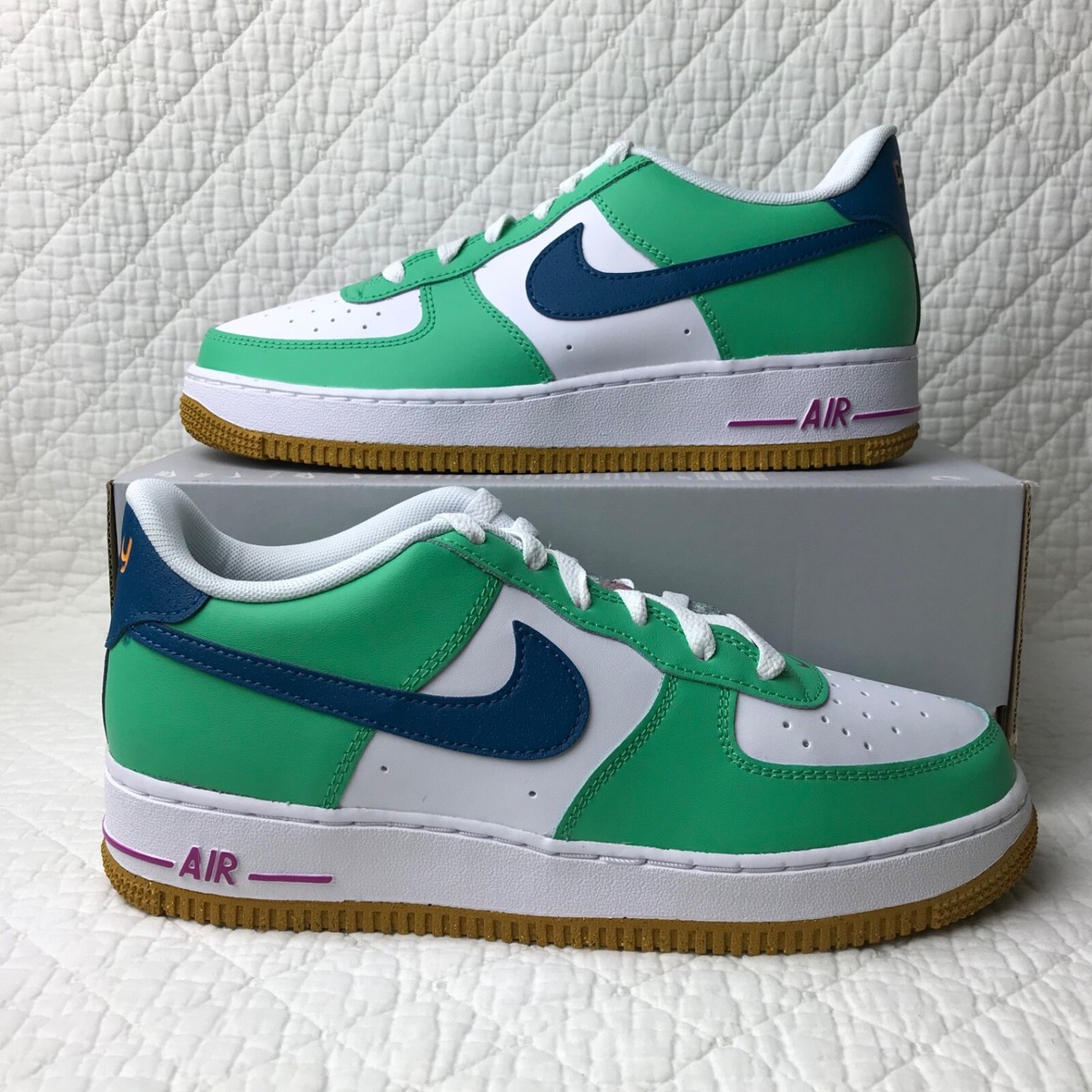 Nike Air Force LV8 BG Shoes Big Kids SZ 7Y White/Green Abyss
