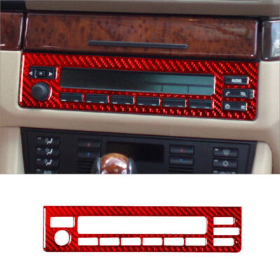 For BMW 5 Series E39 Red Carbon Fiber Interior Radio Console Cover Trim Sticker