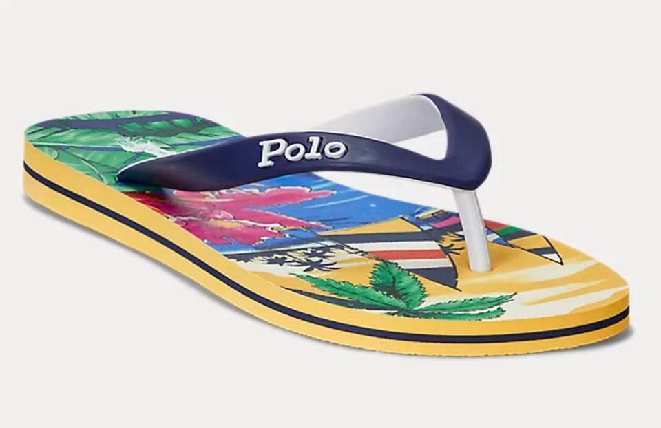 Chanclas tropicales Polo Ralph Lauren Bolt playa para hombre talla 12 amarillo tropical Foto 4 de 4
