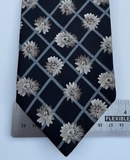 MICHELSONS BLACK & GREY SILK NECKTIE IN EXCELLENT CONDITION - FLORAL & CHECK