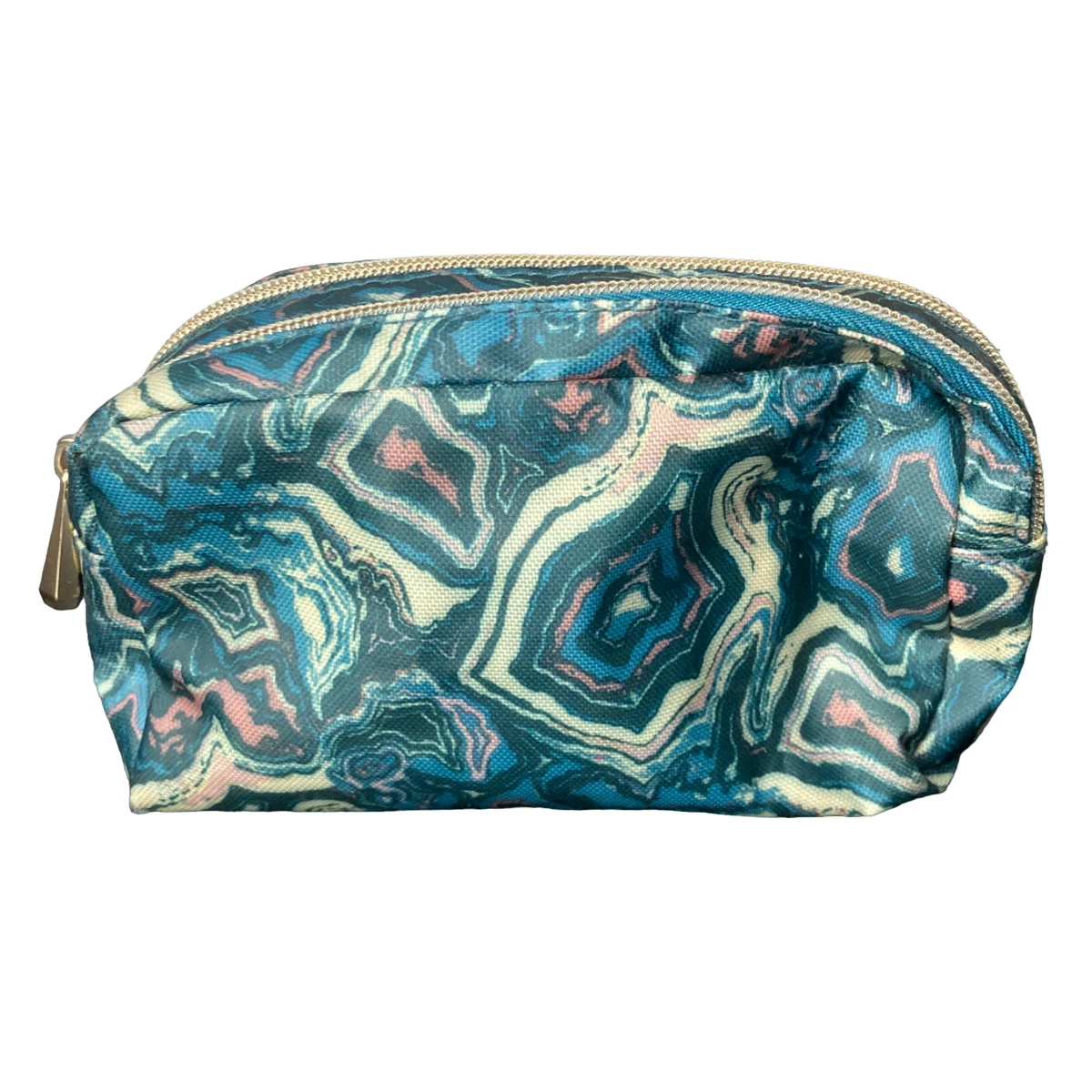 Sonia Kashuk Double Zip Makeup Organizer Bag Blue Marble Gold