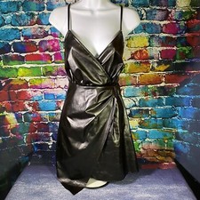 SHEIN Zip Back Faux Leather Knee Length Wrap Style Dress Women’s Sz S
