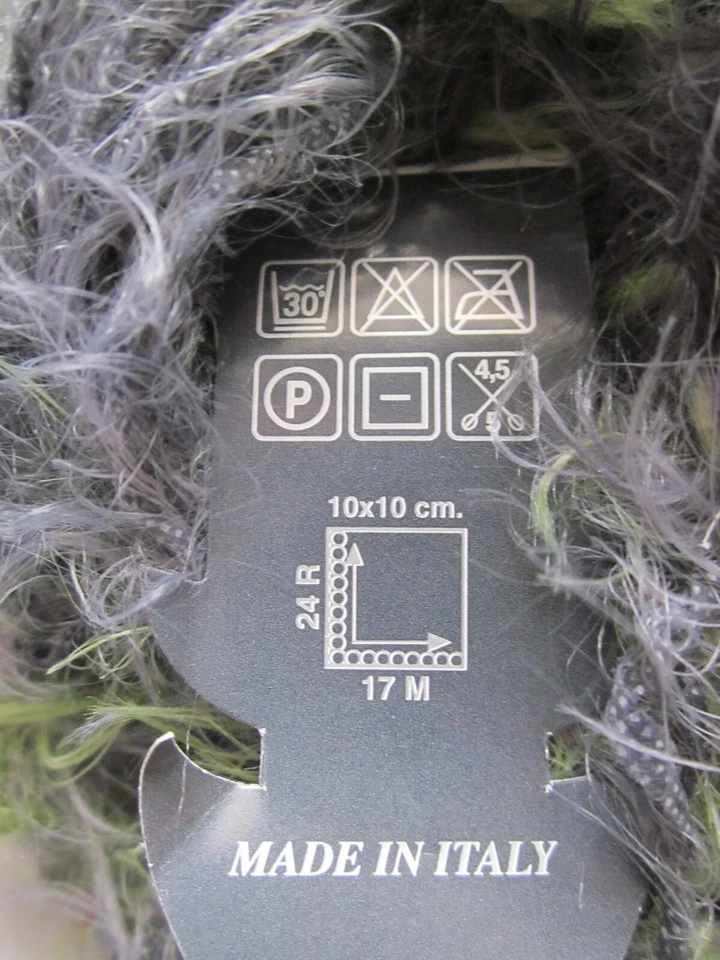 Lana Grossa Pep Tiger Eyelash Yarn #512 Grey / Lime Green ~ 1.75 oz. - Image 4 of 4