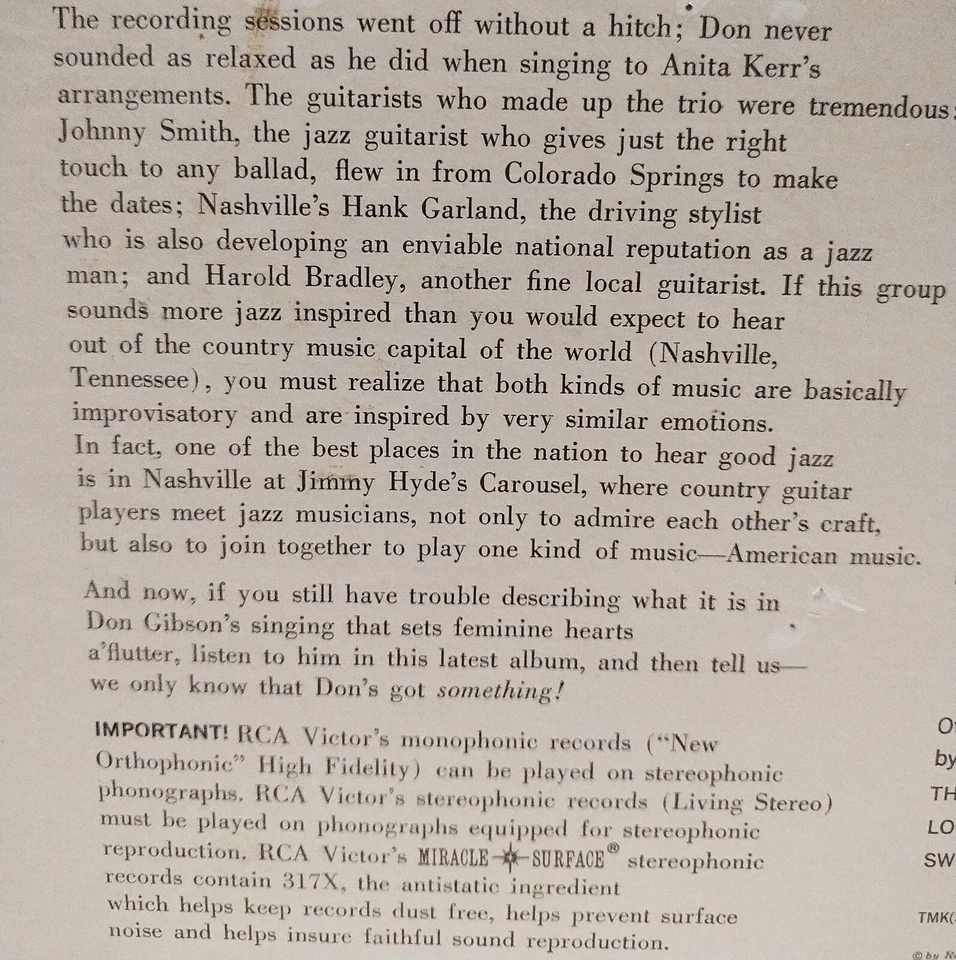 Girls Guitars & DON GIBSON 1961 1S RCA/VICTOR Rockabilly Jazz JOHNNY SMITH Hear! Foto 4 de 4