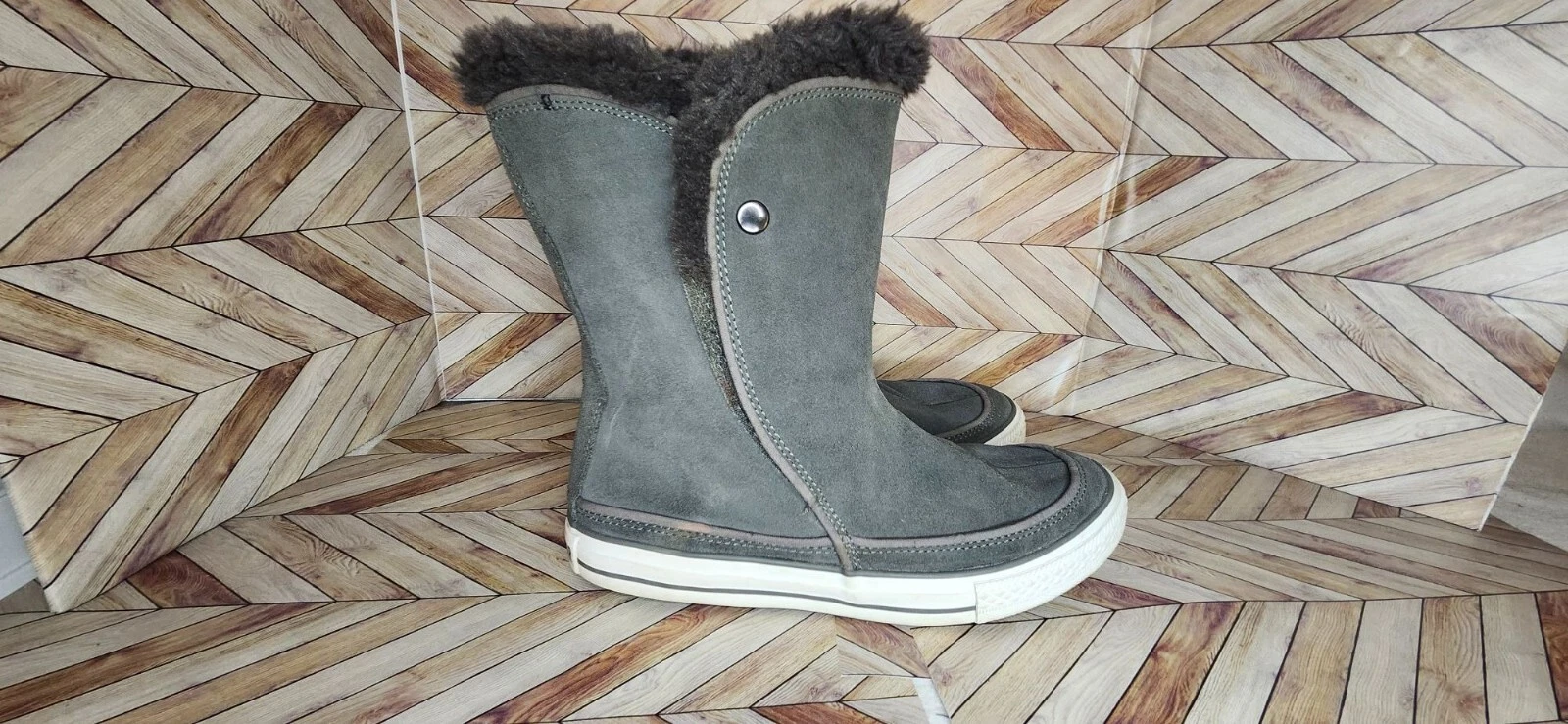 Stivali donna Converse All Star Beverly grigio pelle media foderati pelliccia sintetica taglia 9