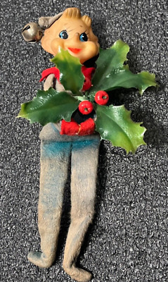 VTG Knee Hugger Green Christmas Pixie Elf Pointed Nose Japan 8  Shelf Sit Hang