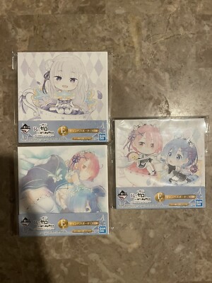 re:zero Ichiban Kuji Tea Party E Prize Wooden Canvas Board Rem Ram Emila SET
