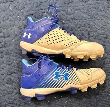 Under Armour Leadoff Mid RM Royal/White Grade School Boys' Baseball Cleat Sz 7.5